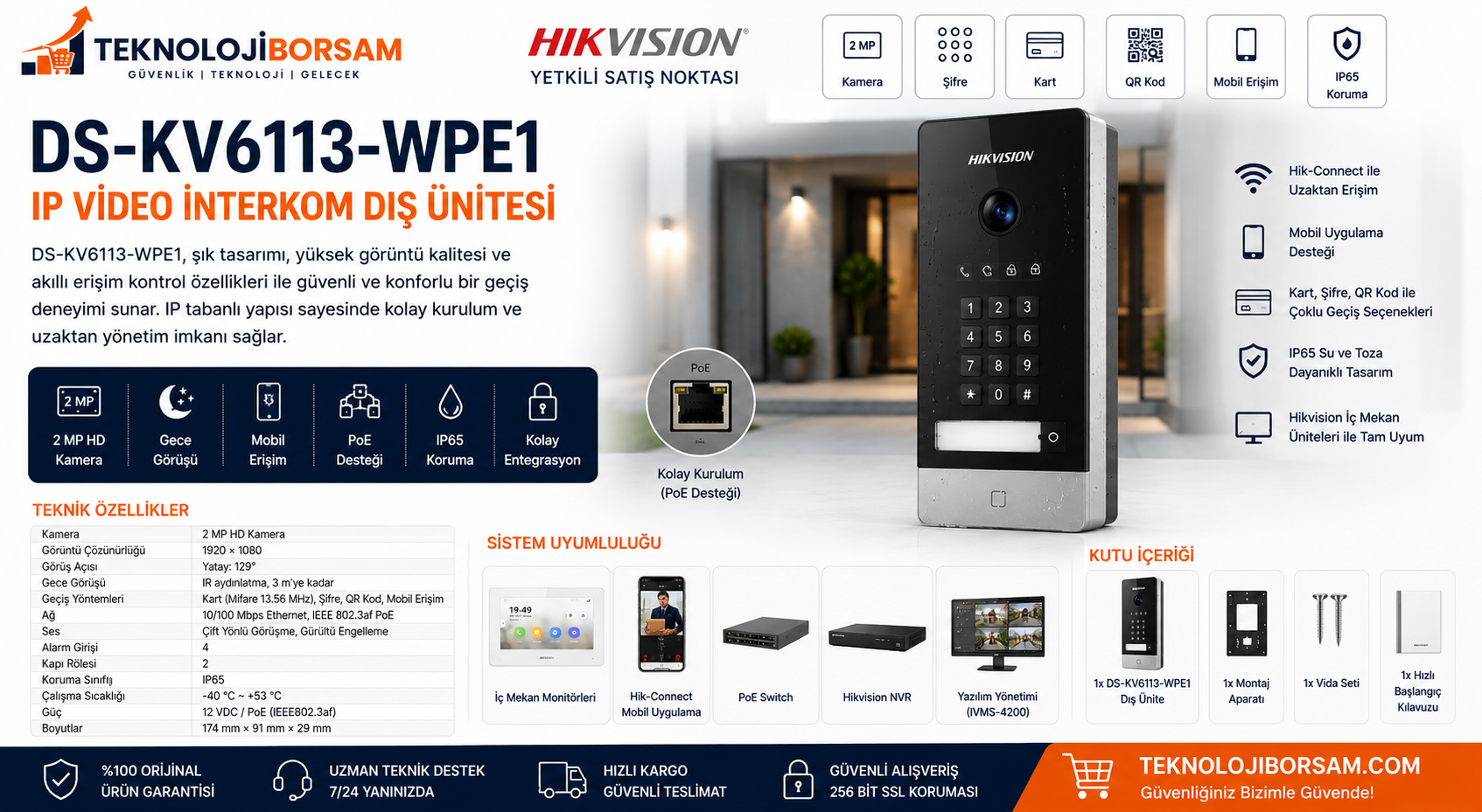 Hikvision DS-KV6113-WPE1 Villa Tipi IP Görüntülü Diafon: Teknik Özellikleri, Kurulumu, Uyumlu Modeller ve Satın Alma Rehberi (2026)