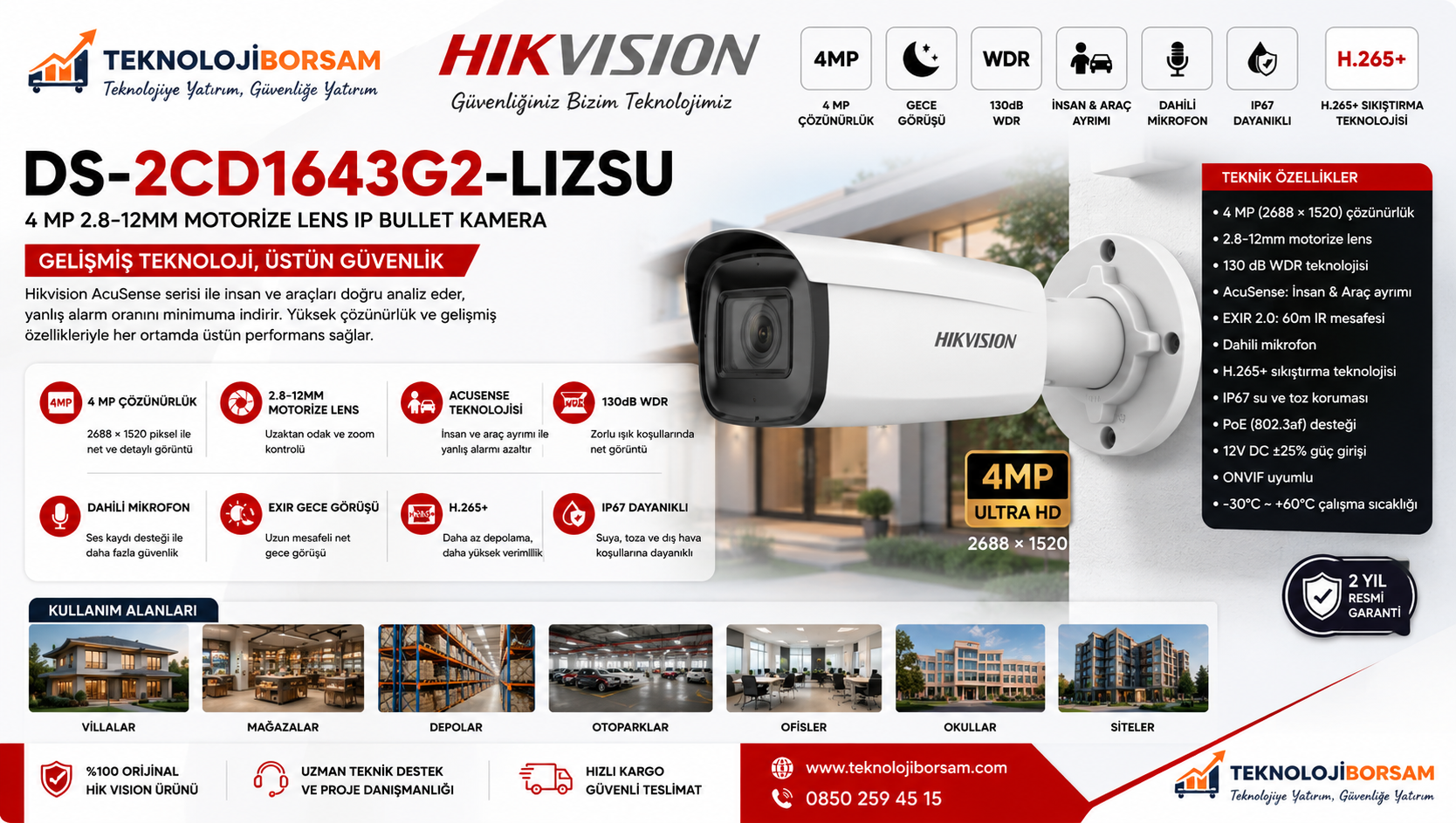Hikvision DS-2CD1643G2-LIZSU 4 MP Motorize IP Bullet Kamera | Smart Hybrid Light, İnsan & Araç Algılama Rehberi (2026)