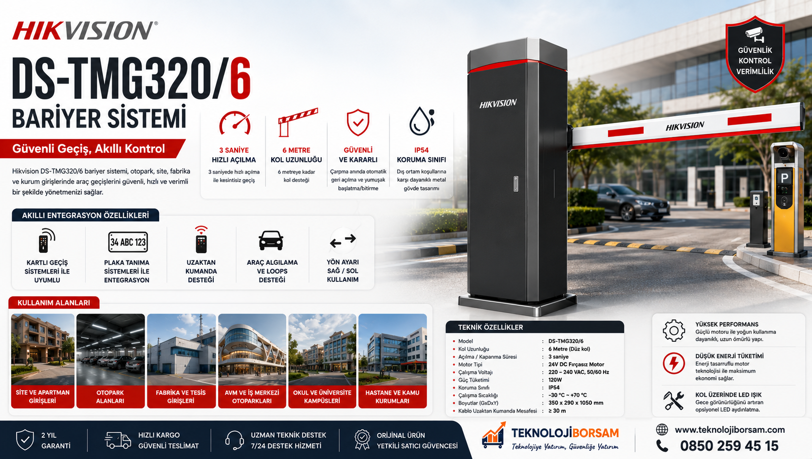 Hikvision DS-TMG320/6 Bariyer Sistemi | Akıllı Araç Geçiş Kontrol ve Otopark Bariyeri