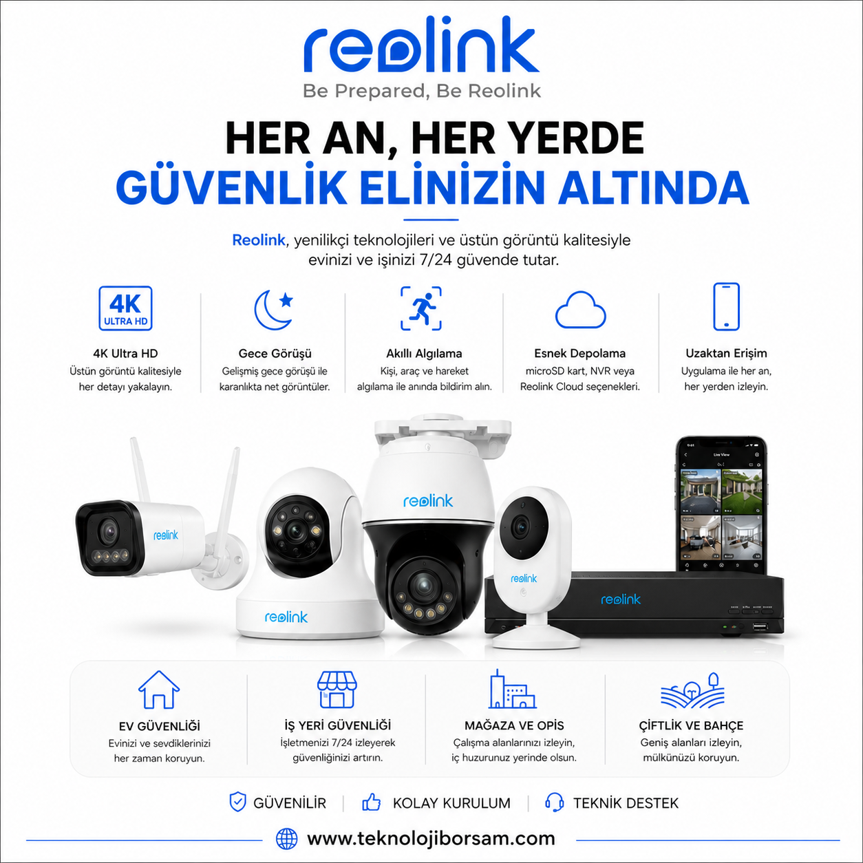 Reolink Türkiye Kamera Sistemleri | 2026 Tüm Modeller ve Teknik Özellikler