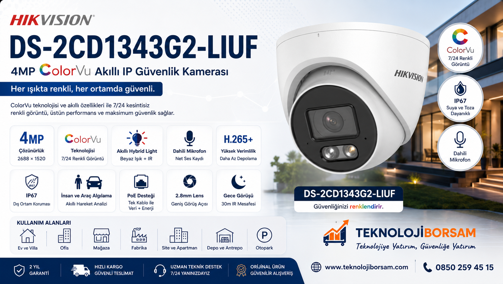 Hikvision DS-2CD1343G2-LIUF | 4 MP Smart Hybrid Light IP Kamera Özellikleri ve Kullanım Alanları