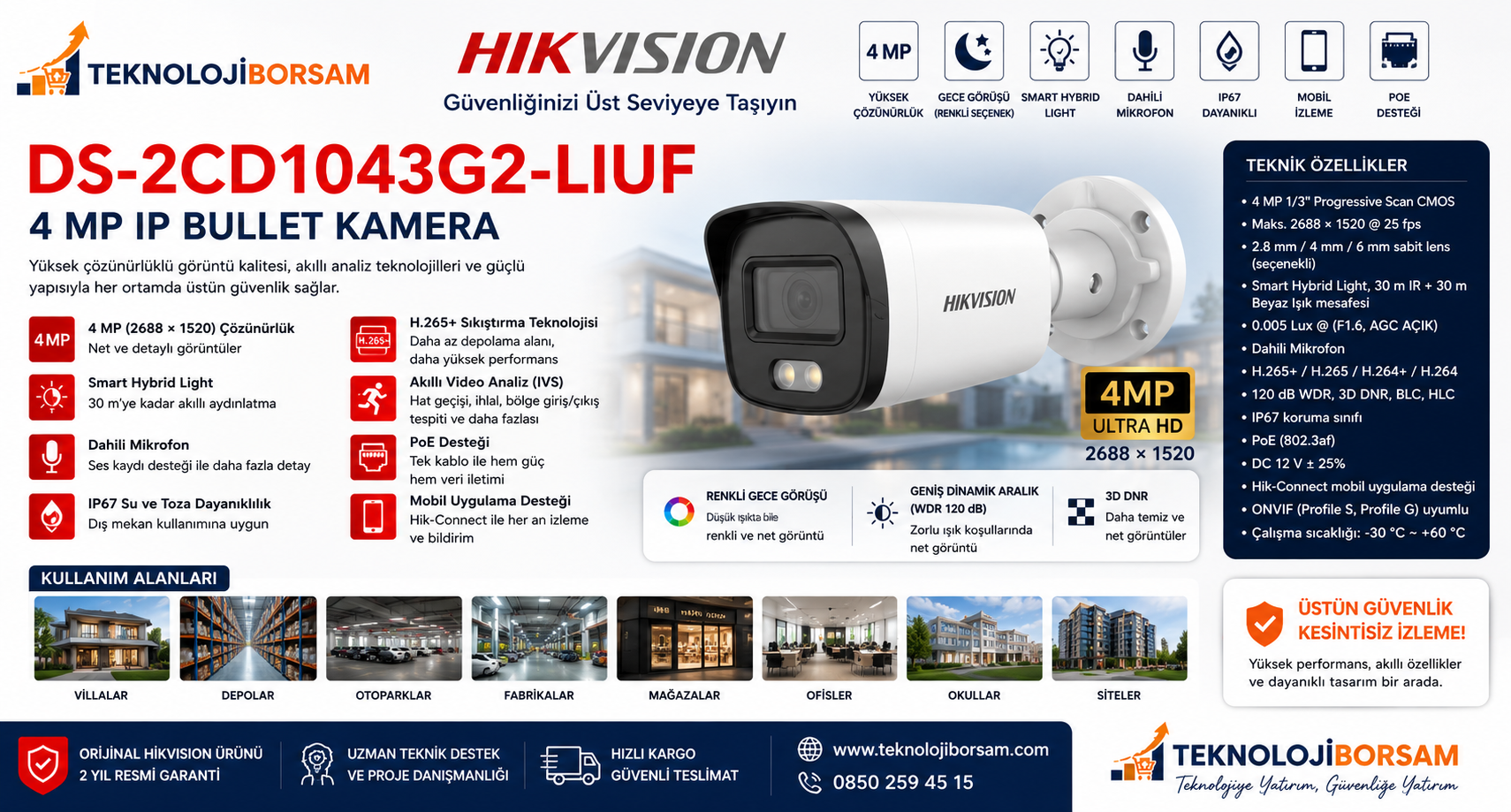 Hikvision DS-2CD1043G2-LIUF 4 MP IP Kamera | Smart Hybrid Light, Dahili Mikrofon ve AI Destekli Güvenlik Rehberi (2026)