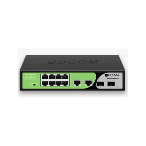 BDCOM S1500-8P2G2S 12 Port Gigabit Yönetilemez PoE+ Switch (8×PoE, 2×Gigabit RJ45 Uplink, 2×Gigabit SFP, 90W)