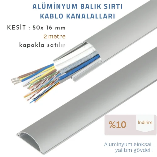 50x16 Aluminyum Balık Sırtı Kablo Kanalı - 2METRE