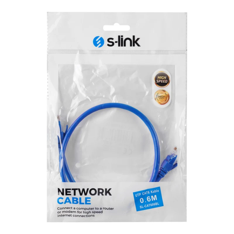 S-LINK SL-CAT606BL 60cm Mavi CAT6 Patch Kablo – RJ45 Ethernet Network Kablosu-3
