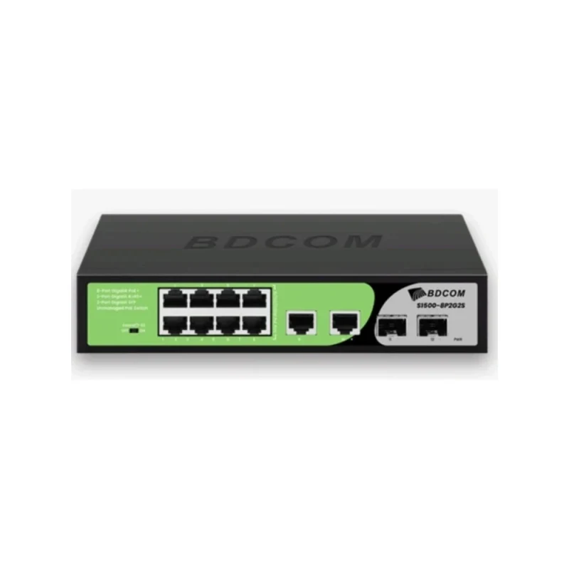 BDCOM S1500-8P2G2S 12 Port Gigabit Yönetilemez PoE+ Switch (8×PoE, 2×Gigabit RJ45 Uplink, 2×Gigabit SFP, 90W)-1