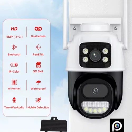 6MP 1080P Full HD Wi-Fi Çift Lensli Gece Görüşlü Suya Dayanıklı Dış Ortam Kamera