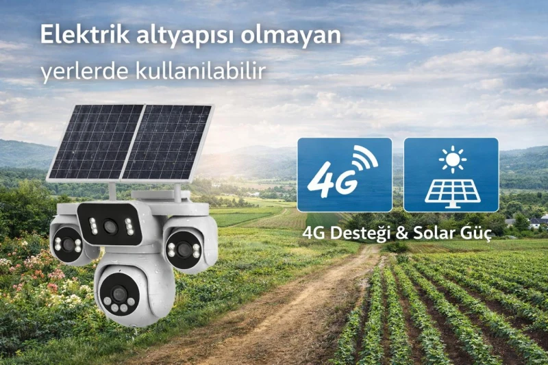 4G SİM KART DESTEKLİ 4 KAMERALI 16MP SOLAR KAMERA (TURKCELL AYLIK 15GB KOTALI, 12 AY GEÇERLİ SİM KART DAHİL) HAFIZA KARTI HEDİYELİ-4