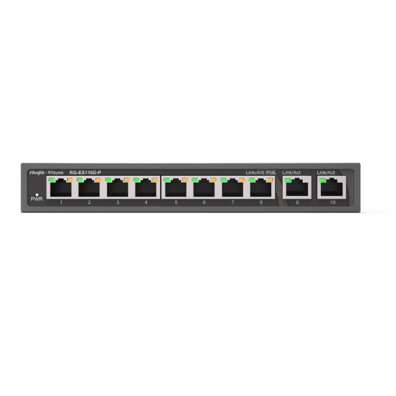 RUIJIE RG-ES110D-P 8 PORT 10/100 8 PORT POE 2 PORT UPLINK 120W YONETILEMEZ DESKTOP SWITCH-1