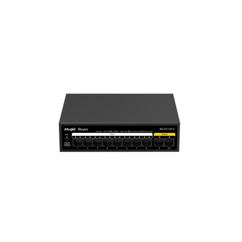 RUIJIE REYEE RG-ES110F-P 8 PORT 10/100 8 PORT POE 2 PORT FAST ETHERNET UPLINK 110W YONETILEMEZ DESKTOP SWITCH-1