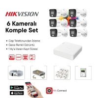Hikvision 6 Kameralı Gece Renkli Görüşlü Full HD AHD Güvenlik Kamera Seti – DVR Kayıt Cihazı Dahil CCTV Kamera Sistemi