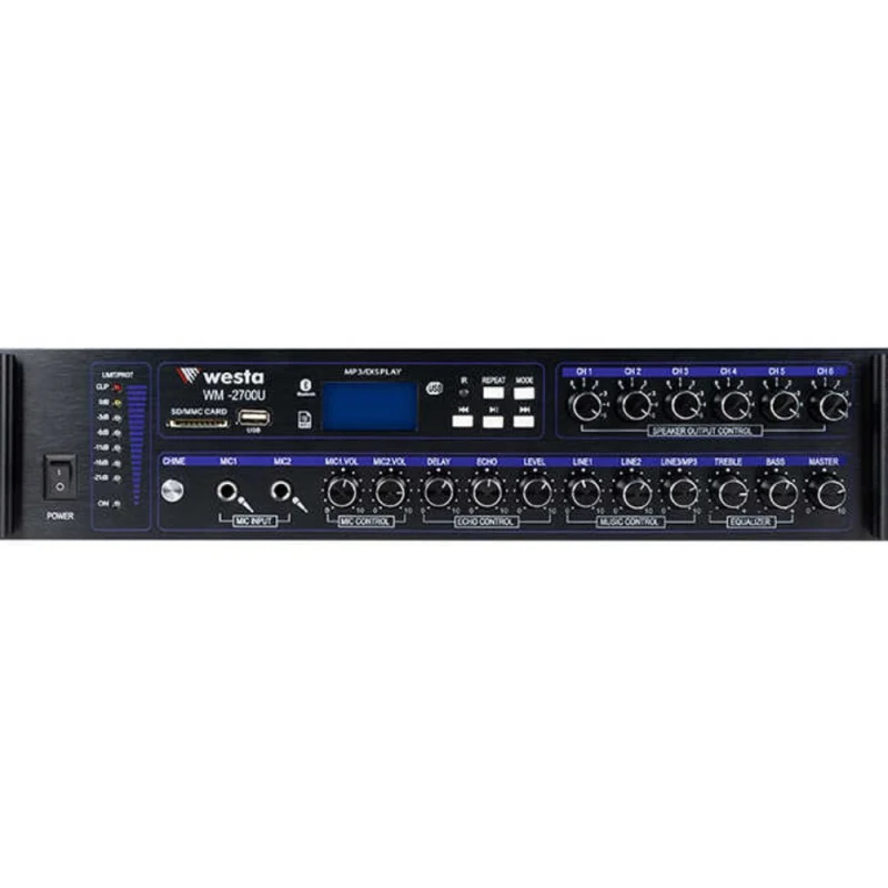 Westa WM-2700U 700W 6 Bölgeli 100V Hat Trafolu Mikser Amfi (USB / Bluetooth / SD Kart)-1