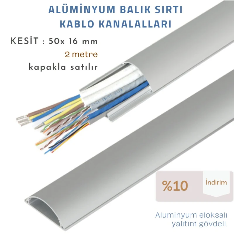 50x16 Aluminyum Balık Sırtı Kablo Kanalı - 2METRE-1