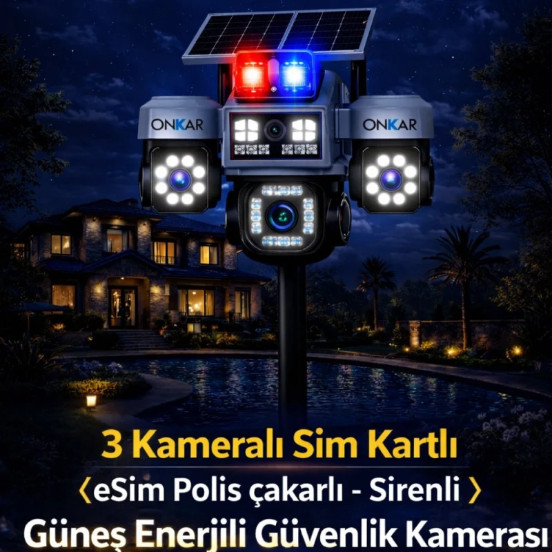 O-KAM PRO 5051 3 KAMERALI SİM KARTLI GÜNEŞ ENERJİLİ GÜVENLİK KAMERASI-2