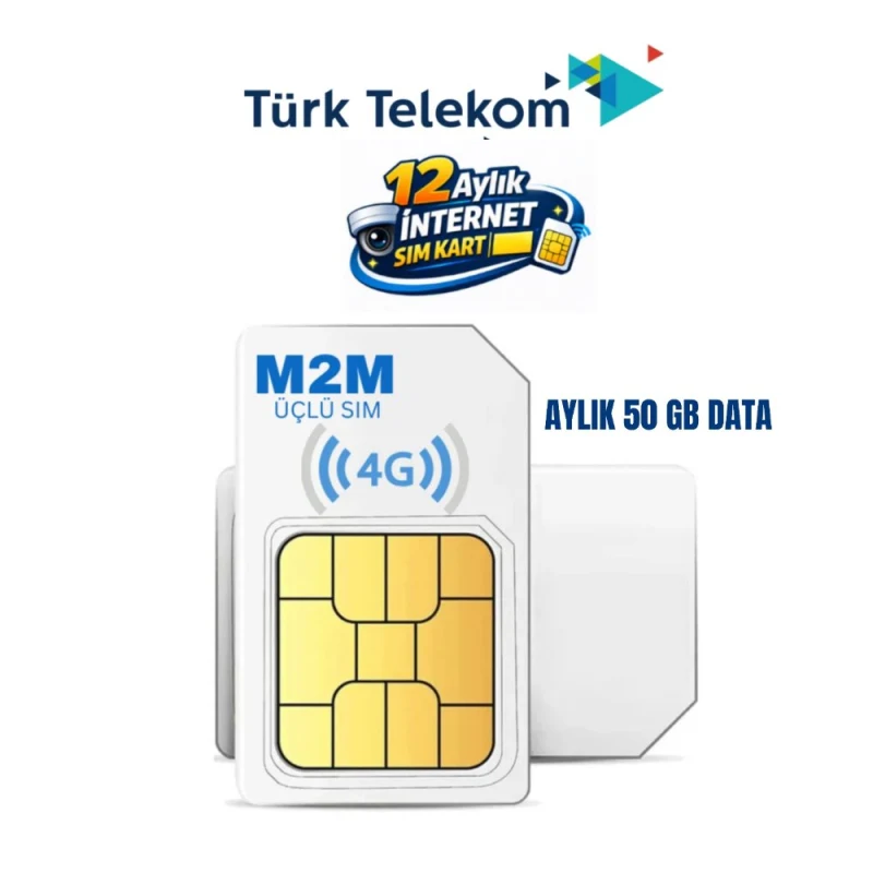 Türk Telekom 50GB Aylık Data Hattı – 12 Ay Geçerli 4G LTE SIM Kart | Kamera ve Router Uyumlu-1