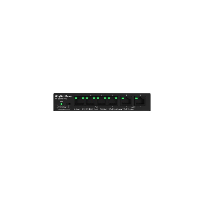 RUIJIE REYEE RG-ES106D-P 4 PORT 10/100 4 PORT POE 2 PORT UPLINK 58W YONETILEMEZ DESKTOP SWITCH-1