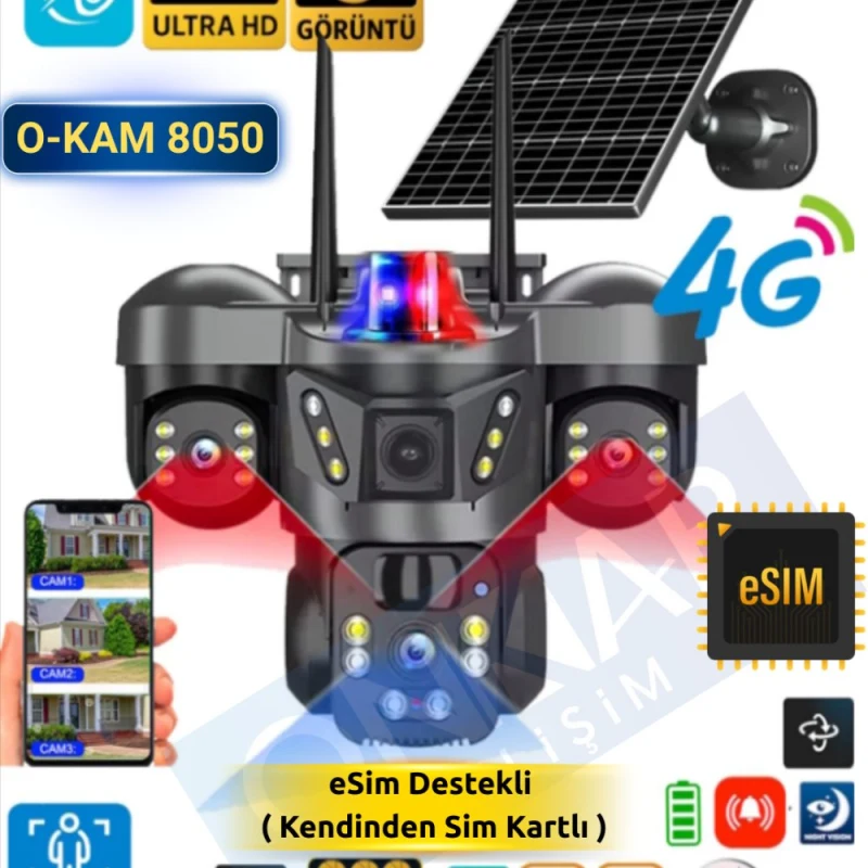 OKAM PRO 3850 3 KAMERALI SİM KARTLI GÜNEŞ ENERJİLİ ESİM DESTEKLİ GÜVENLİK KAMERASI-2