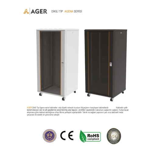 AGER AG-AN16U6060XX-YY Agena Serisi 16U 19” Duvar Tipi Rack Kabinet (600×600 mm)