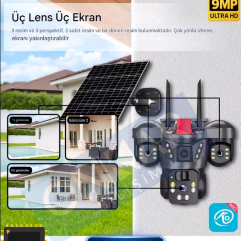 OKAM PRO 3850 3 KAMERALI SİM KARTLI GÜNEŞ ENERJİLİ ESİM DESTEKLİ GÜVENLİK KAMERASI-3