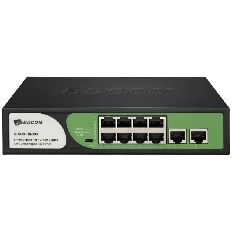 BDCOM S1500-8P2G 8 Port Gigabit PoE Switch – 8x PoE + 2x Gigabit Uplink, 90W Yönetilemez Switch-1