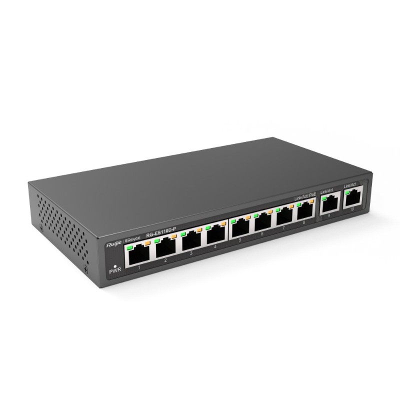 RUIJIE RG-ES110D-P 8 PORT 10/100 8 PORT POE 2 PORT UPLINK 120W YONETILEMEZ DESKTOP SWITCH-3
