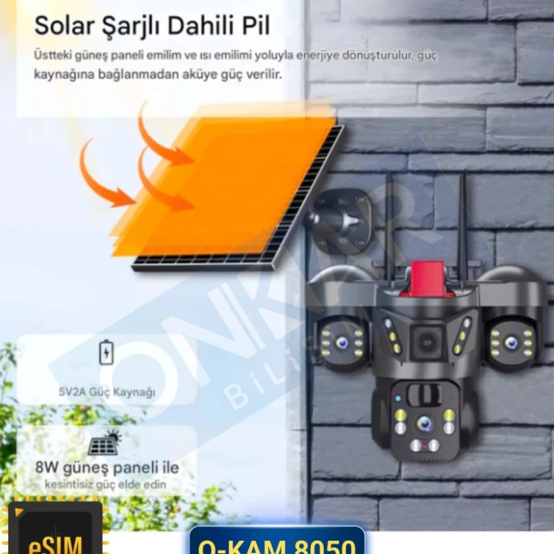 OKAM PRO 3850 3 KAMERALI SİM KARTLI GÜNEŞ ENERJİLİ ESİM DESTEKLİ GÜVENLİK KAMERASI-6