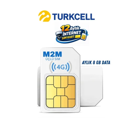 Turkcell 8GB Aylık Data Hattı – 12 Ay Geçerli 4G LTE SIM Kart, Güvenlik Kamerası ve Router İçin Mobil İnternet