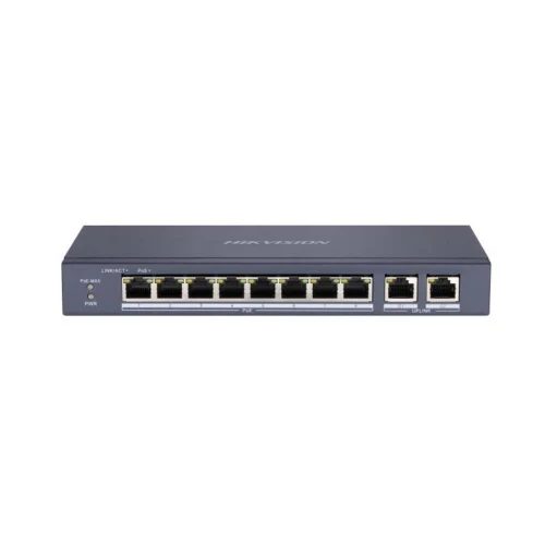 Hikvision DS-3E0310P-E/M 8 Port PoE Switch – 2 Gigabit Uplink, 60W, 300m Extend, Metal Kasa