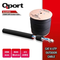 QPORT Q-CAT02 500 Metre CAT6 Outdoor Network Kablosu | 23AWG 0.58mm Siyah