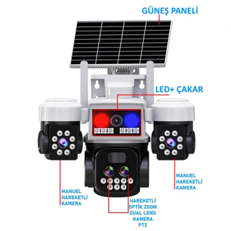 O-KAM PRO 5051 3 KAMERALI SİM KARTLI GÜNEŞ ENERJİLİ GÜVENLİK KAMERASI-5