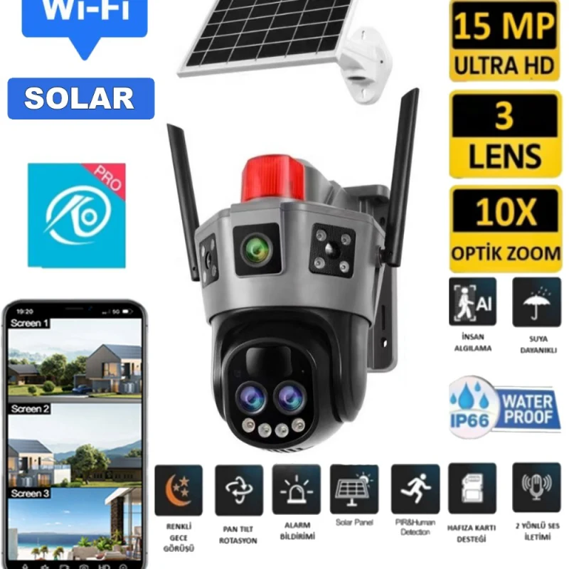 OKAM PRO 6021 9MP Wifi Solar Kablosuz Güneş Enerjili Güvenlik Kamerası 10X Optik Zoom-1