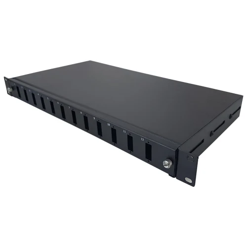 AGER Fiber Panel 1U 12 Port Kasetli SC-DX Siyah – Rack Tipi Fiber Optik Patch Panel