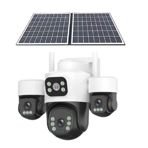 IOMA 4 Kameralı 4G eSIM Solar Güvenlik Kamerası – 4×4MP Lens, 3 PTZ Hareketli Kamera, 16000 mAh Batarya, Çift Solar Panel