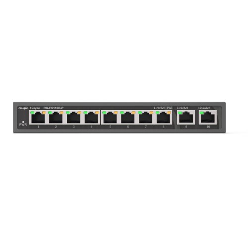 RUIJIE RG-ES110D-P 8 PORT 10/100 8 PORT POE 2 PORT UPLINK 120W YONETILEMEZ DESKTOP SWITCH
