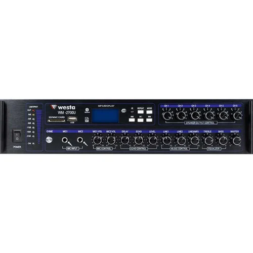 Westa WM-2700U 700W 6 Bölgeli 100V Hat Trafolu Mikser Amfi (USB / Bluetooth / SD Kart)