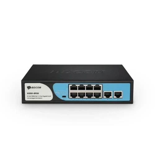 BDCOM S1200-8P2G 10 Port Yönetilemez PoE Switch (8× 10/100 PoE+ + 2× Gigabit RJ45 Uplink, 90W)