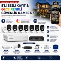 Hikvision 8'li IP Kamera Güvenlik Seti (DS-7108NI-Q1 + 8 Adet DS-2CD1021G2-LIUF + 1 TB HDD + 8 Port PoE Switch)