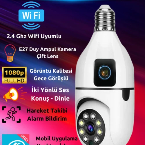 4MP 2 KAMERALI WİFİ KABLOSUZ HAREKETLİ SESLİ AMPUL KAMERA OKAM PRO