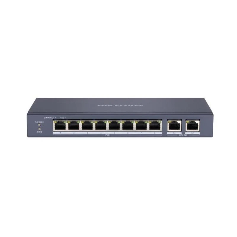 Hikvision DS-3E0310P-E/M 8 Port PoE Switch – 2 Gigabit Uplink, 60W, 300m Extend, Metal Kasa-1