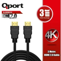 QPORT Q-HDMI32 HDMI 2.0 Altın Uçlu 4K Ultra HD Görüntü ve Ses Aktarım Kablosu (3 Metre)