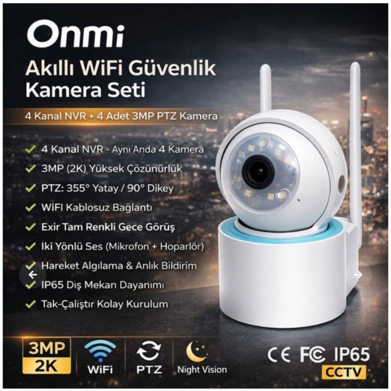 4 Kanal Nvr + 3Mp 4 Kamera Full Color Mik. PTZ Wifi Set-3