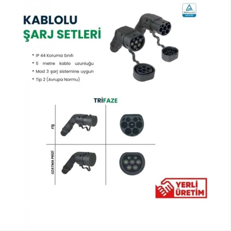 Generic Şarj Uzatma Kablo Seti – 5m, 22kW, Trifaze 32A, Type2 Uyumlu-3