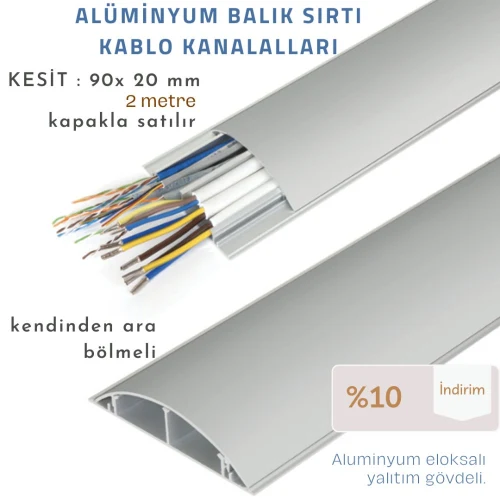 90x20 Aluminyum Balık Sırtı Kablo Kanalı - 2METRE