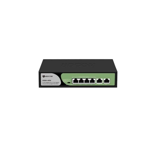 BDCOM S1500-4P2G 4 Port Gigabit PoE+ + 2 Port Gigabit Uplink Yönetilemez PoE Switch