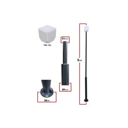 TRK 3 Metre Kamera Direği 89x51x2mm (+ Küp - TRK154) – Galvaniz Güvenlik Kamera Montaj Direği