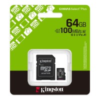 KINGSTON 64GB Canvas Select Plus MicroSDXC Class 10 Gen3 100MB/s A1 Card + Adaptör